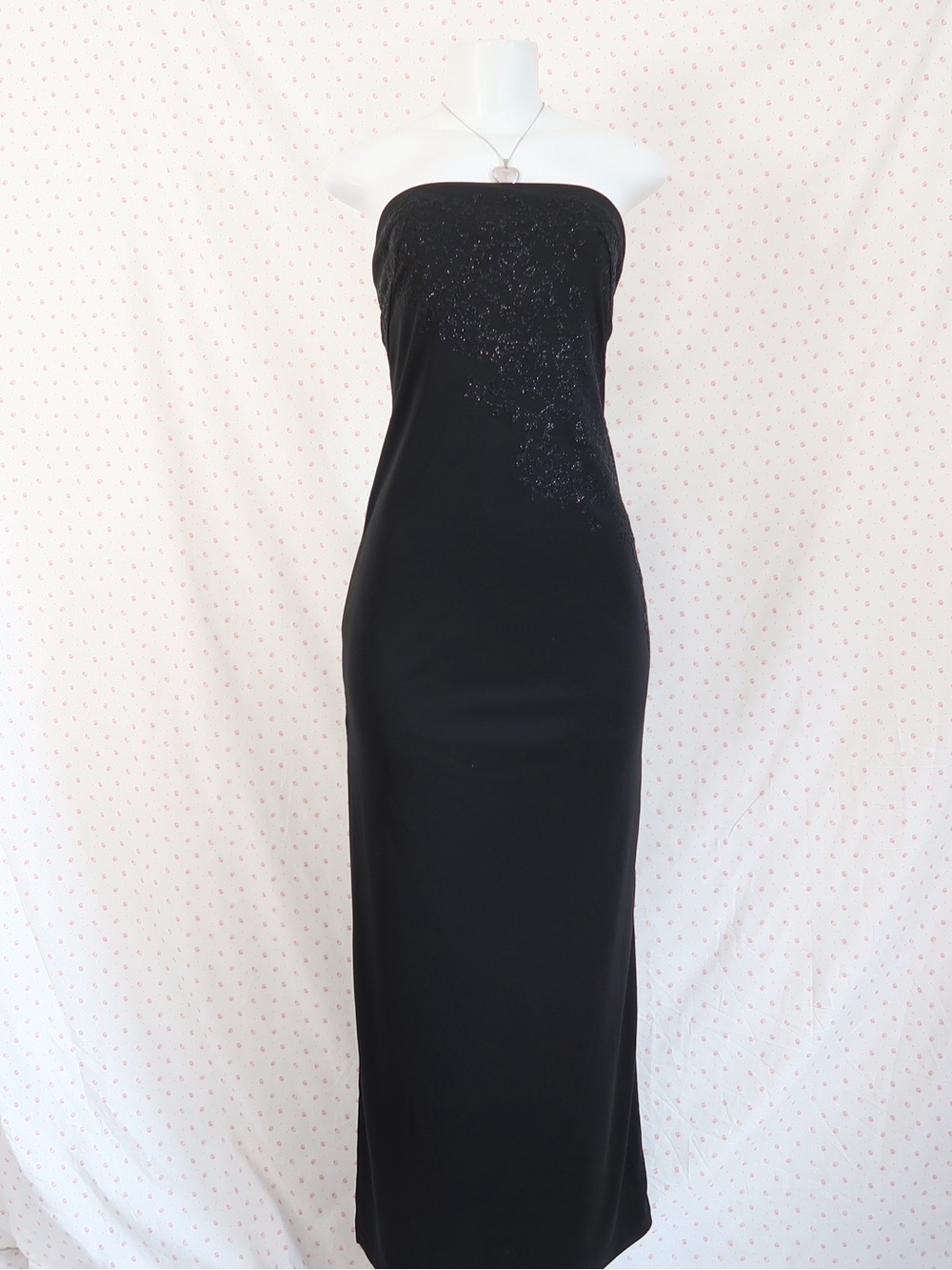 90d Express Strapless Black Maxi Dress with Subtle Sequin Detail